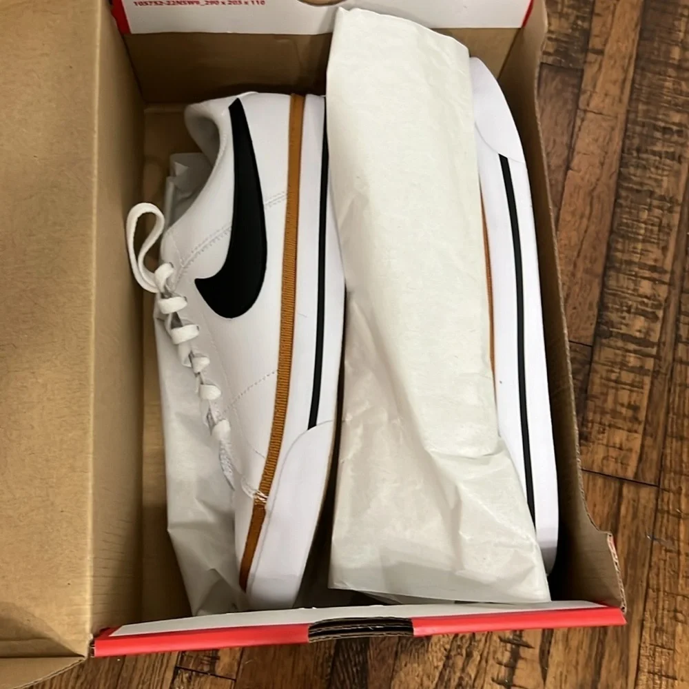 Nike Court Legacy White Black Brown Sneakers Youth 6.5  or Women’s 7.5 NWT